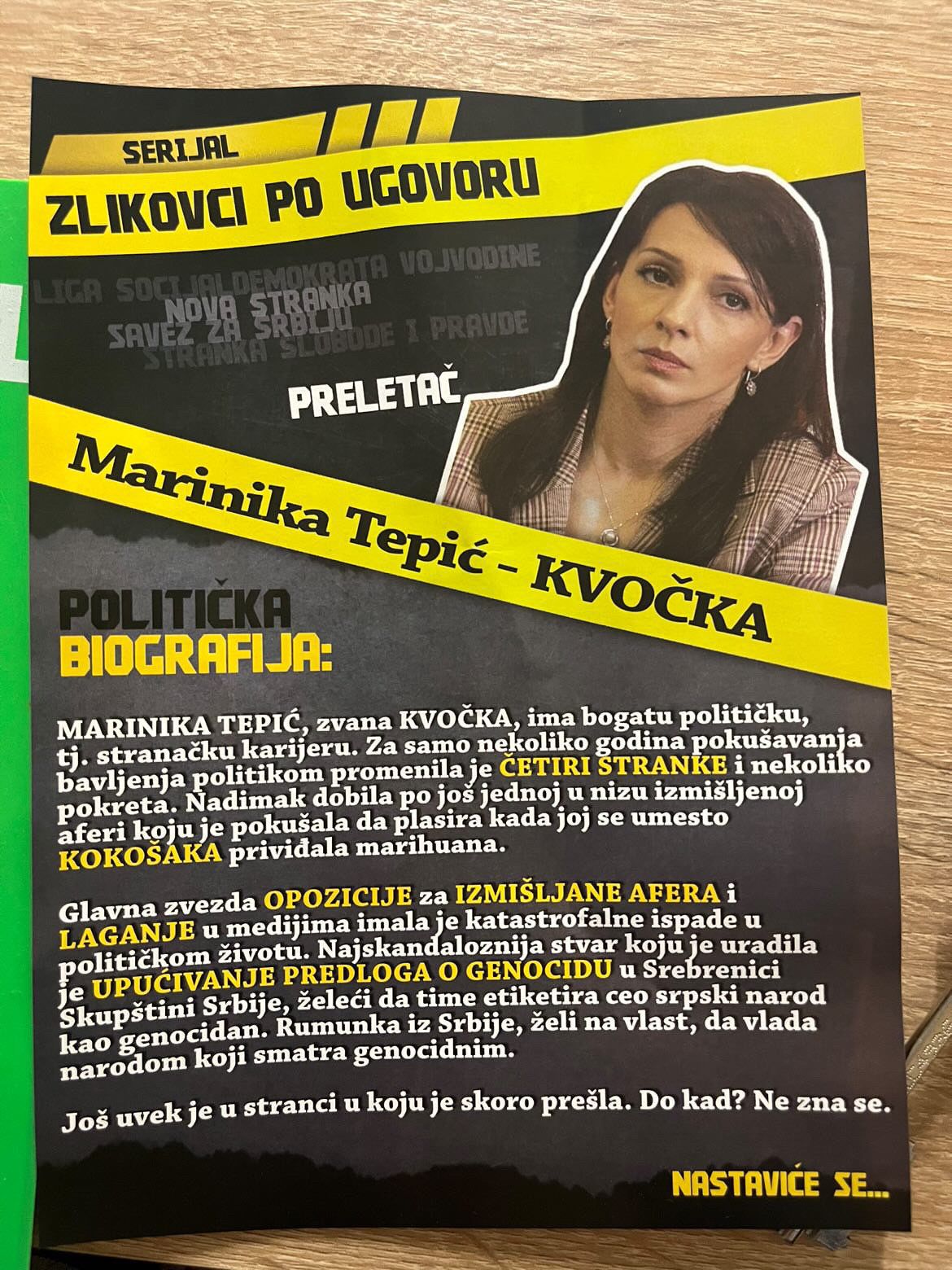 Uvredljivi faljer sa fotografijom Marinike Tepić